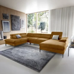 Garnero Arredamenti Divani Angolari|Divani Letto-Divano letto regolabile angolare sinistro 5 posti 353x214cm tessuto giallo senape Calmora Tessuto Vellutato Vogue Giallo Senape