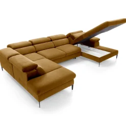 Garnero Arredamenti Divani Angolari|Divani Letto-Divano letto regolabile angolare sinistro 5 posti 353x214cm tessuto giallo senape Calmora Tessuto Vellutato Vogue Giallo Senape