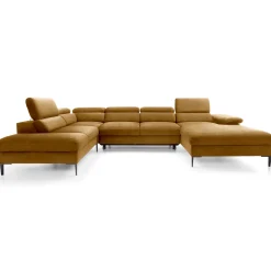 Garnero Arredamenti Divani Angolari|Divani Letto-Divano letto regolabile angolare sinistro 5 posti 353x214cm tessuto giallo senape Calmora Tessuto Vellutato Vogue Giallo Senape