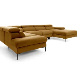 Garnero Arredamenti Divani Angolari|Divani Letto-Divano letto regolabile angolare sinistro 5 posti 353x214cm tessuto giallo senape Calmora Tessuto Vellutato Vogue Giallo Senape