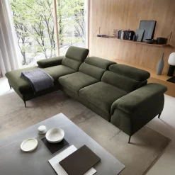 Garnero Arredamenti Divani Angolari|Divani Letto-Divano letto regolabile angolare sinistra 4 posti 288x182cm tessuto verde oliva Loungey Tessuto Vellutato Vogue Verde Oliva