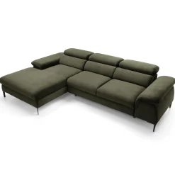 Garnero Arredamenti Divani Angolari|Divani Letto-Divano letto regolabile angolare sinistra 4 posti 288x182cm tessuto verde oliva Loungey Tessuto Vellutato Vogue Verde Oliva
