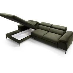 Garnero Arredamenti Divani Angolari|Divani Letto-Divano letto regolabile angolare sinistra 4 posti 288x182cm tessuto verde oliva Loungey Tessuto Vellutato Vogue Verde Oliva