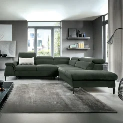 Garnero Arredamenti Divani Angolari|Divani Letto-Divano letto regolabile angolare destra 5 posti 280x214cm tessuto verde Snuggity Tessuto Vellutato Vogue Verde