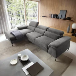 Garnero Arredamenti Divani Angolari|Divani Letto-Divano letto regolabile angolare sinistra 4 posti 288x182cm tessuto grigio chiaro Loungey Tessuto Vellutato Vogue Grigio Chiaro