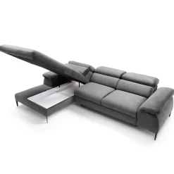 Garnero Arredamenti Divani Angolari|Divani Letto-Divano letto regolabile angolare sinistra 4 posti 288x182cm tessuto grigio chiaro Loungey Tessuto Vellutato Vogue Grigio Chiaro