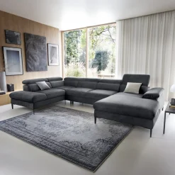 Garnero Arredamenti Divani Angolari|Divani Letto-Divano letto regolabile angolare sinistro 5 posti 353x214cm tessuto grigio scuro Calmora Tessuto Vellutato Vogue Grigio Scuro