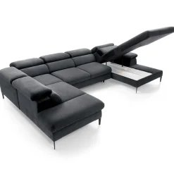 Garnero Arredamenti Divani Angolari|Divani Letto-Divano letto regolabile angolare sinistro 5 posti 353x214cm tessuto grigio scuro Calmora Tessuto Vellutato Vogue Grigio Scuro