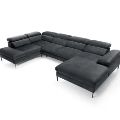 Garnero Arredamenti Divani Angolari|Divani Letto-Divano letto regolabile angolare sinistro 5 posti 353x214cm tessuto grigio scuro Calmora Tessuto Vellutato Vogue Grigio Scuro