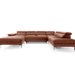 Garnero Arredamenti Divani Angolari|Divani Letto-Divano letto regolabile angolare destro 5 posti 353x214cm tessuto arancio corallo Calmora Tessuto Vellutato Vogue Corallo