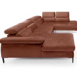 Garnero Arredamenti Divani Angolari|Divani Letto-Divano letto regolabile angolare destro 5 posti 353x214cm tessuto arancio corallo Calmora Tessuto Vellutato Vogue Corallo