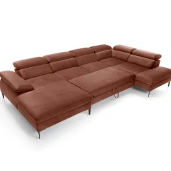 Garnero Arredamenti Divani Angolari|Divani Letto-Divano letto regolabile angolare destro 5 posti 353x214cm tessuto arancio corallo Calmora Tessuto Vellutato Vogue Corallo