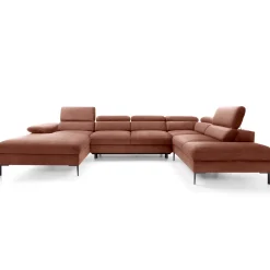 Garnero Arredamenti Divani Angolari|Divani Letto-Divano letto regolabile angolare destro 5 posti 353x214cm tessuto arancio corallo Calmora Tessuto Vellutato Vogue Corallo