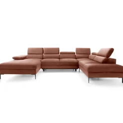 Garnero Arredamenti Divani Angolari|Divani Letto-Divano letto regolabile angolare destro 5 posti 353x214cm tessuto arancio corallo Calmora Tessuto Vellutato Vogue Corallo