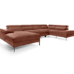 Garnero Arredamenti Divani Angolari|Divani Letto-Divano letto regolabile angolare destro 5 posti 353x214cm tessuto arancio corallo Calmora Tessuto Vellutato Vogue Corallo