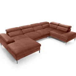 Garnero Arredamenti Divani Angolari|Divani Letto-Divano letto regolabile angolare destro 5 posti 353x214cm tessuto arancio corallo Calmora Tessuto Vellutato Vogue Corallo
