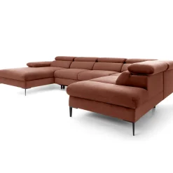 Garnero Arredamenti Divani Angolari|Divani Letto-Divano letto regolabile angolare destro 5 posti 353x214cm tessuto arancio corallo Calmora Tessuto Vellutato Vogue Corallo