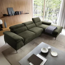 Garnero Arredamenti Divani Angolari|Divani Letto-Divano letto regolabile angolare destra 4 posti 288x182cm tessuto verde oliva Loungey Tessuto Vellutato Vogue Verde Oliva