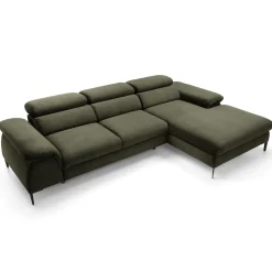 Garnero Arredamenti Divani Angolari|Divani Letto-Divano letto regolabile angolare destra 4 posti 288x182cm tessuto verde oliva Loungey Tessuto Vellutato Vogue Verde Oliva