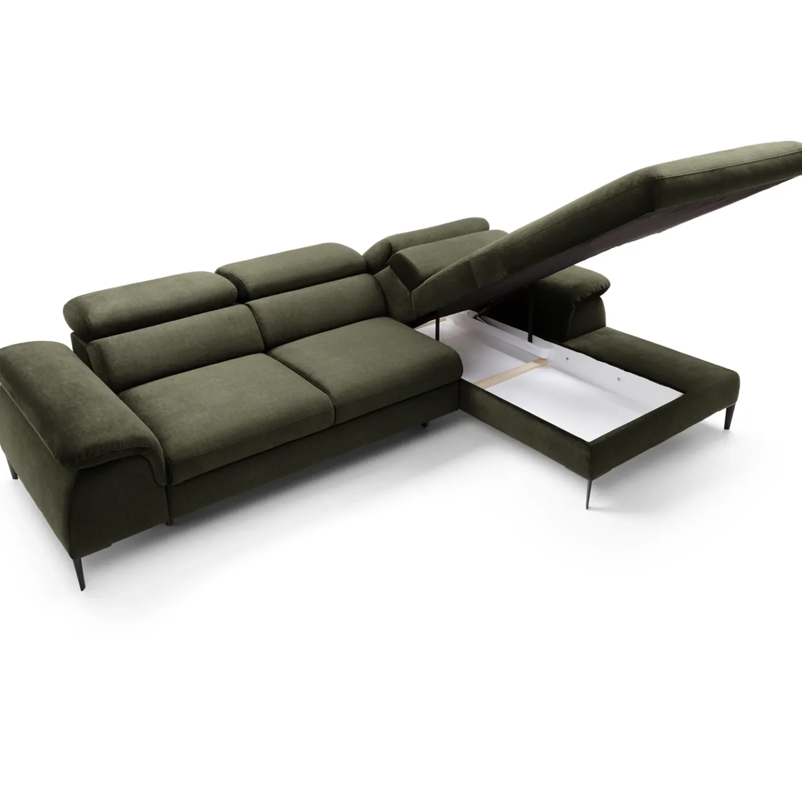 Garnero Arredamenti Divani Angolari|Divani Letto-Divano letto regolabile angolare destra 4 posti 288x182cm tessuto verde oliva Loungey Tessuto Vellutato Vogue Verde Oliva