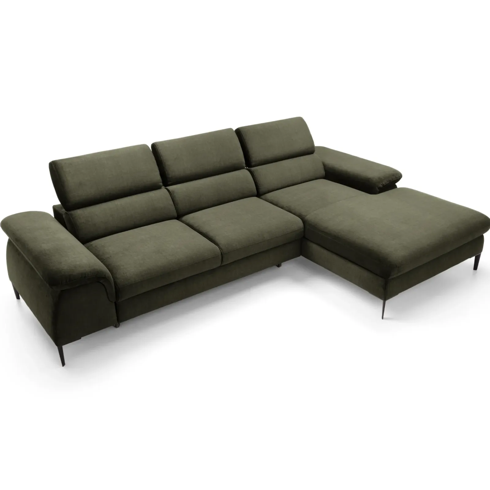 Garnero Arredamenti Divani Angolari|Divani Letto-Divano letto regolabile angolare destra 4 posti 288x182cm tessuto verde oliva Loungey Tessuto Vellutato Vogue Verde Oliva
