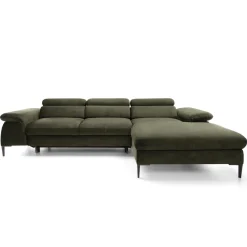 Garnero Arredamenti Divani Angolari|Divani Letto-Divano letto regolabile angolare destra 4 posti 288x182cm tessuto verde oliva Loungey Tessuto Vellutato Vogue Verde Oliva