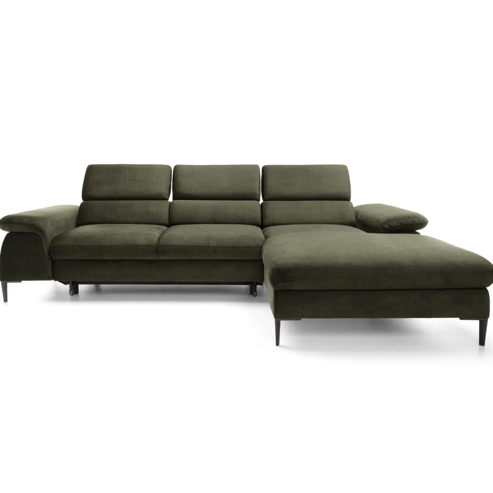 Garnero Arredamenti Divani Angolari|Divani Letto-Divano letto regolabile angolare destra 4 posti 288x182cm tessuto verde oliva Loungey Tessuto Vellutato Vogue Verde Oliva