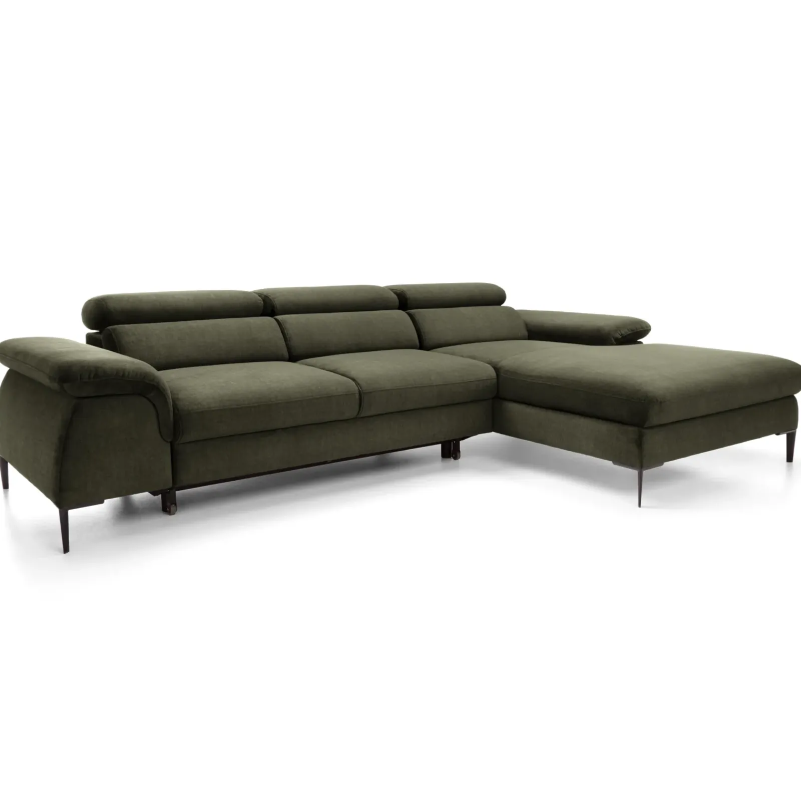Garnero Arredamenti Divani Angolari|Divani Letto-Divano letto regolabile angolare destra 4 posti 288x182cm tessuto verde oliva Loungey Tessuto Vellutato Vogue Verde Oliva