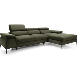 Garnero Arredamenti Divani Angolari|Divani Letto-Divano letto regolabile angolare destra 4 posti 288x182cm tessuto verde oliva Loungey Tessuto Vellutato Vogue Verde Oliva
