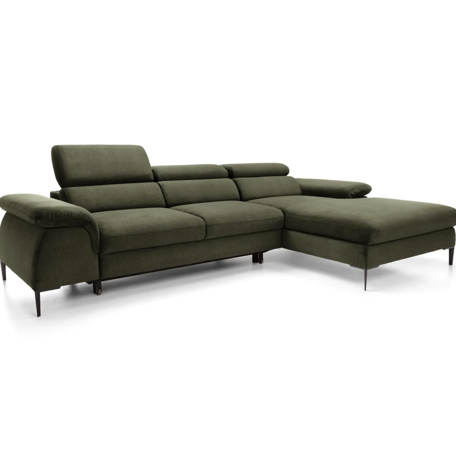 Garnero Arredamenti Divani Angolari|Divani Letto-Divano letto regolabile angolare destra 4 posti 288x182cm tessuto verde oliva Loungey Tessuto Vellutato Vogue Verde Oliva