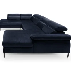 Garnero Arredamenti Divani Angolari|Divani Letto-Divano letto regolabile angolare sinistro 5 posti 353x214cm tessuto blu Calmora Tessuto Vellutato Vogue Blu