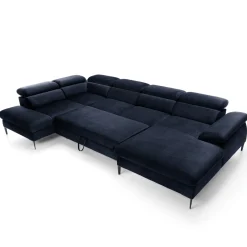 Garnero Arredamenti Divani Angolari|Divani Letto-Divano letto regolabile angolare sinistro 5 posti 353x214cm tessuto blu Calmora Tessuto Vellutato Vogue Blu