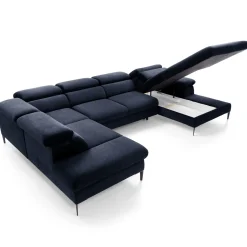 Garnero Arredamenti Divani Angolari|Divani Letto-Divano letto regolabile angolare sinistro 5 posti 353x214cm tessuto blu Calmora Tessuto Vellutato Vogue Blu