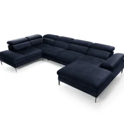 Garnero Arredamenti Divani Angolari|Divani Letto-Divano letto regolabile angolare sinistro 5 posti 353x214cm tessuto blu Calmora Tessuto Vellutato Vogue Blu