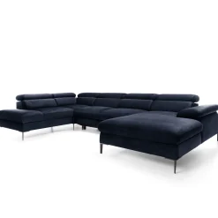 Garnero Arredamenti Divani Angolari|Divani Letto-Divano letto regolabile angolare sinistro 5 posti 353x214cm tessuto blu Calmora Tessuto Vellutato Vogue Blu