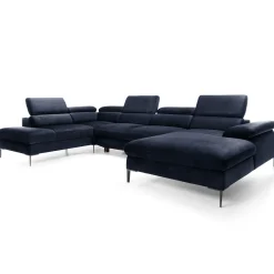 Garnero Arredamenti Divani Angolari|Divani Letto-Divano letto regolabile angolare sinistro 5 posti 353x214cm tessuto blu Calmora Tessuto Vellutato Vogue Blu