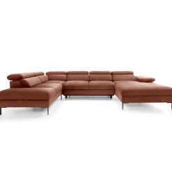 Garnero Arredamenti Divani Angolari|Divani Letto-Divano letto regolabile angolare sinistro 5 posti 353x214cm tessuto arancio corallo Calmora Tessuto Vellutato Vogue Corallo
