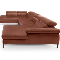 Garnero Arredamenti Divani Angolari|Divani Letto-Divano letto regolabile angolare sinistro 5 posti 353x214cm tessuto arancio corallo Calmora Tessuto Vellutato Vogue Corallo