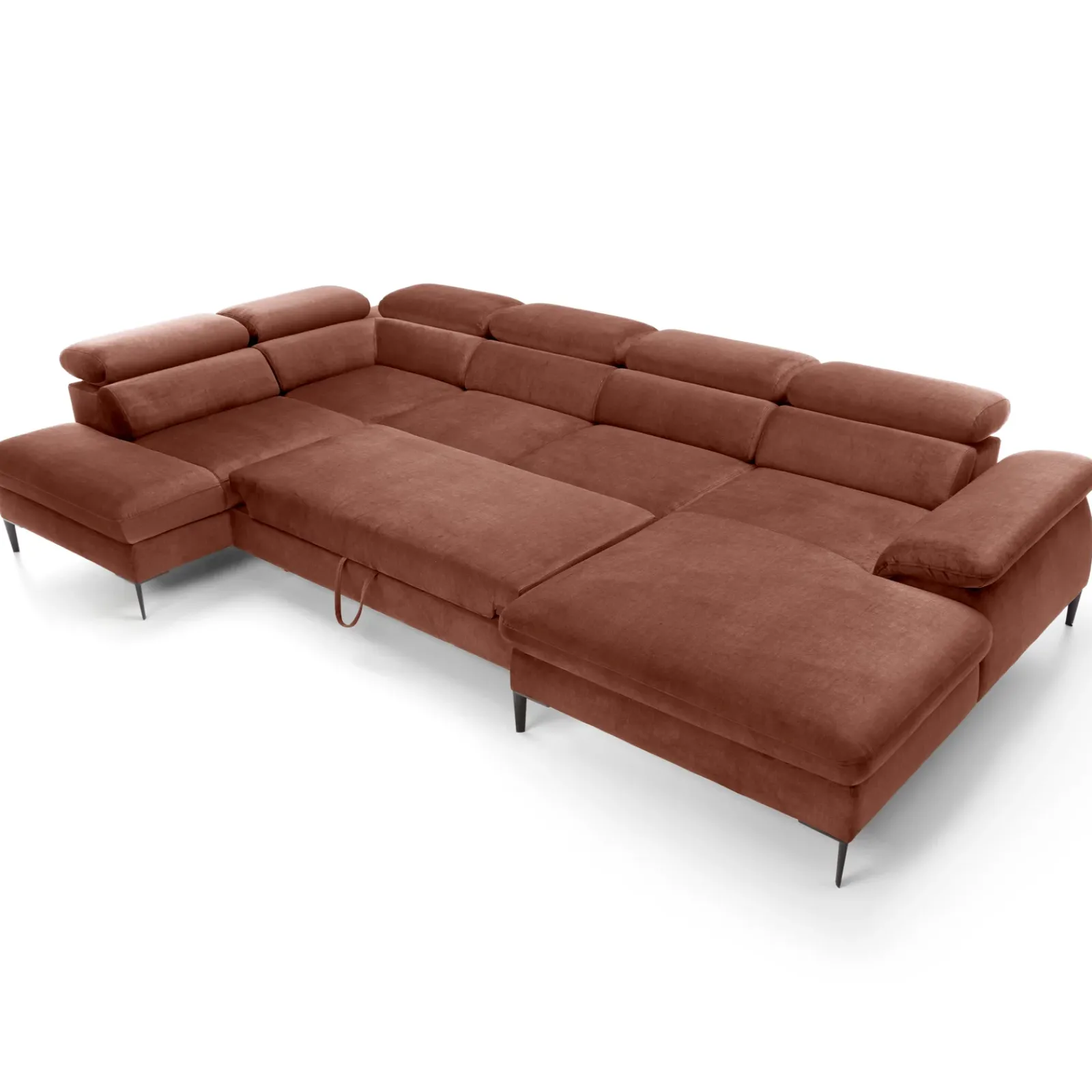 Garnero Arredamenti Divani Angolari|Divani Letto-Divano letto regolabile angolare sinistro 5 posti 353x214cm tessuto arancio corallo Calmora Tessuto Vellutato Vogue Corallo