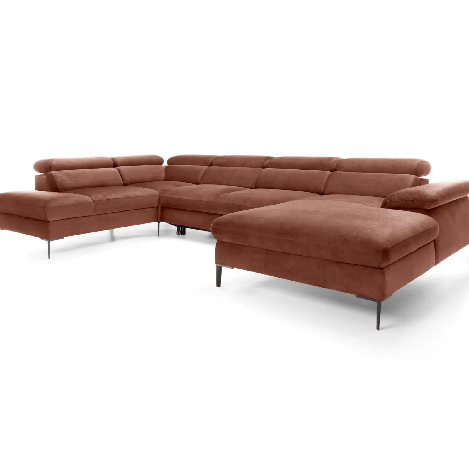 Garnero Arredamenti Divani Angolari|Divani Letto-Divano letto regolabile angolare sinistro 5 posti 353x214cm tessuto arancio corallo Calmora Tessuto Vellutato Vogue Corallo