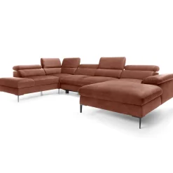 Garnero Arredamenti Divani Angolari|Divani Letto-Divano letto regolabile angolare sinistro 5 posti 353x214cm tessuto arancio corallo Calmora Tessuto Vellutato Vogue Corallo