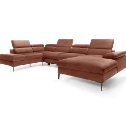 Garnero Arredamenti Divani Angolari|Divani Letto-Divano letto regolabile angolare sinistro 5 posti 353x214cm tessuto arancio corallo Calmora Tessuto Vellutato Vogue Corallo