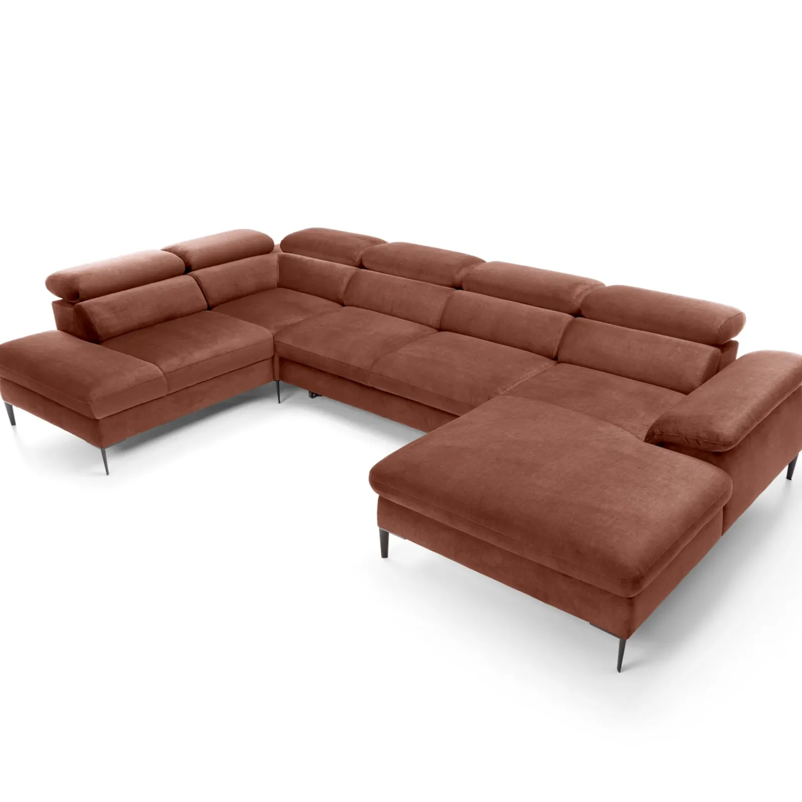 Garnero Arredamenti Divani Angolari|Divani Letto-Divano letto regolabile angolare sinistro 5 posti 353x214cm tessuto arancio corallo Calmora Tessuto Vellutato Vogue Corallo