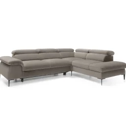 Garnero Arredamenti Divani Angolari|Divani Letto-Divano letto regolabile angolare destra 5 posti 280x214cm tessuto tortora Snuggity Tessuto Vellutato Vogue Tortora