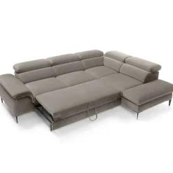 Garnero Arredamenti Divani Angolari|Divani Letto-Divano letto regolabile angolare destra 5 posti 280x214cm tessuto tortora Snuggity Tessuto Vellutato Vogue Tortora