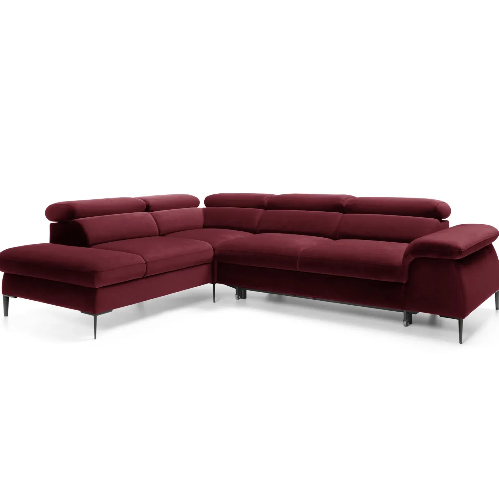 Garnero Arredamenti Divani Angolari|Divani Letto-Divano letto regolabile angolare sinistra 5 posti 280x214cm tessuto rosso bordeaux Snuggity Tessuto Vellutato Vogue Bordeaux