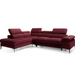Garnero Arredamenti Divani Angolari|Divani Letto-Divano letto regolabile angolare sinistra 5 posti 280x214cm tessuto rosso bordeaux Snuggity Tessuto Vellutato Vogue Bordeaux