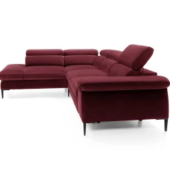 Garnero Arredamenti Divani Angolari|Divani Letto-Divano letto regolabile angolare sinistra 5 posti 280x214cm tessuto rosso bordeaux Snuggity Tessuto Vellutato Vogue Bordeaux