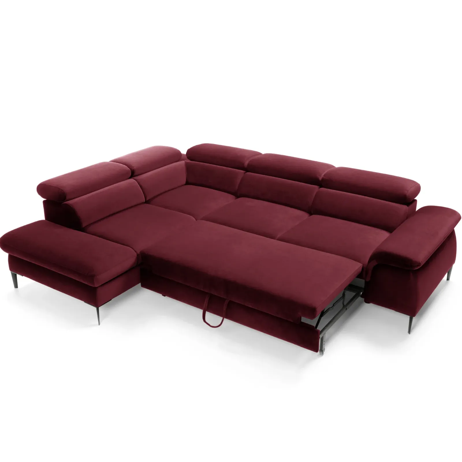 Garnero Arredamenti Divani Angolari|Divani Letto-Divano letto regolabile angolare sinistra 5 posti 280x214cm tessuto rosso bordeaux Snuggity Tessuto Vellutato Vogue Bordeaux