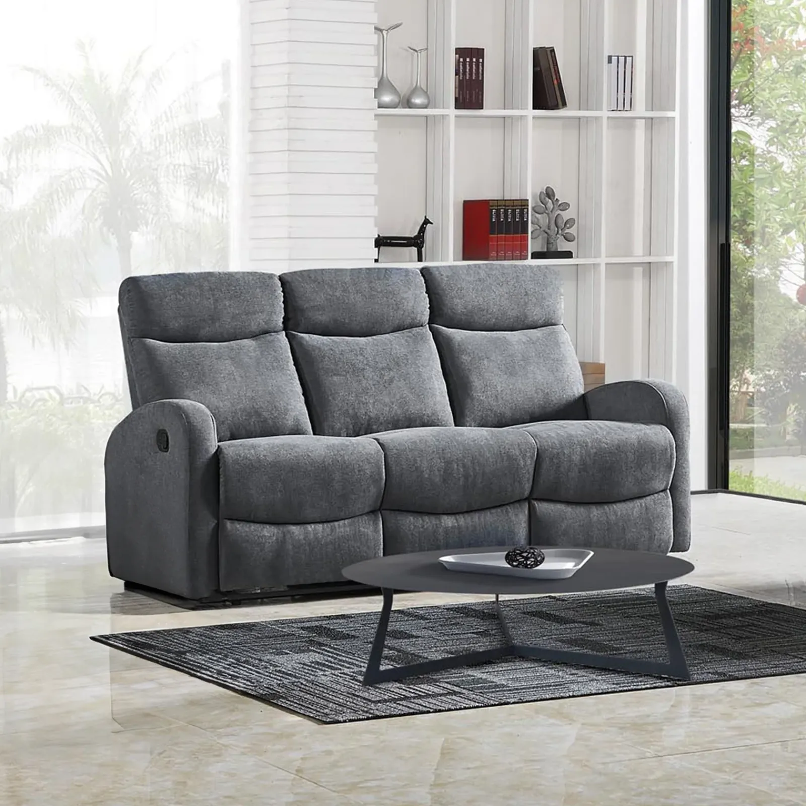 Garnero Arredamenti Divani Lineari-Divano reclinabile 3 posti in tessuto 180cm grigio Denar